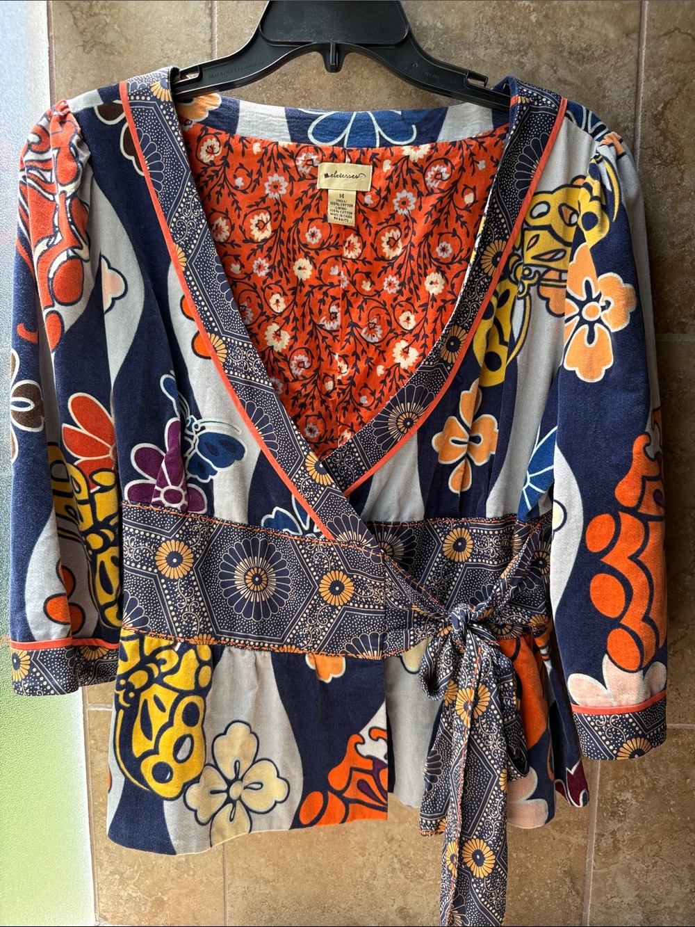 Anthropologie Elevenses Tokyo Calling Wrap Jacket Velvet Crop Kimono Pristine 14